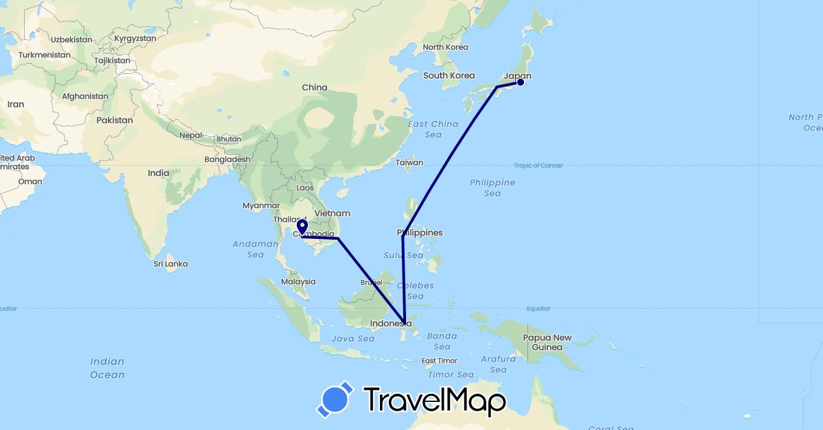 TravelMap itinerary: driving in Indonesia, Japan, Cambodia, Philippines, Vietnam (Asia)